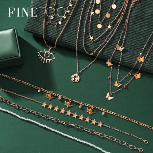 Bohemian Multi Layered Butterfly World Map Pendant Necklace Fashion Gold Color Angel Star Choker Necklace for Women Boho Jewelry