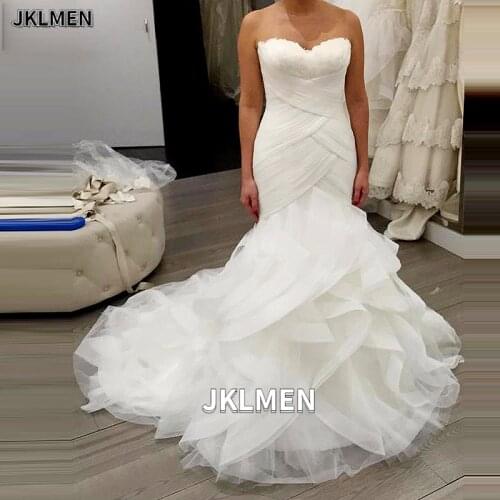 Appliques Criss-Cross Sweetheart Lace-up Mermaid Wedding Dress Sleeveless Ruffle Organza Trumpet Bridal Gown Vestidos De Novia