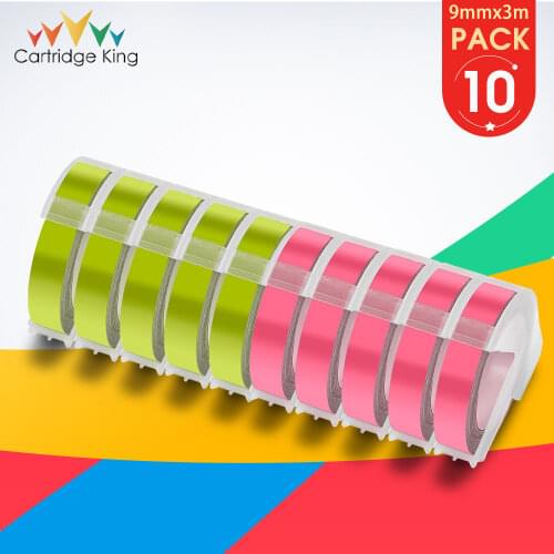 10PK Label Sticker 3D Embossing Label Maker Compatible for Motex Dymo 1610 1880 12965 Label Printer PVC Letter Olive Green+Pink