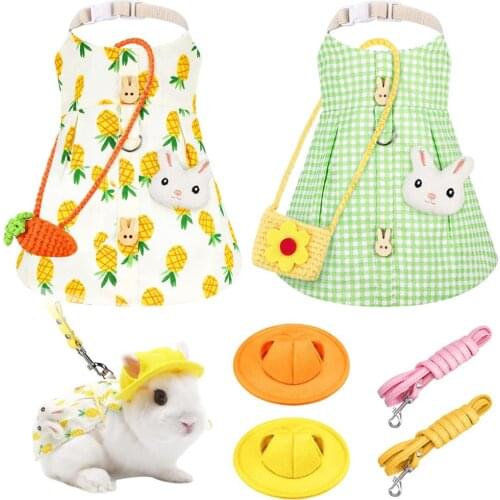 2 Sets Bunny Rabbit Dress Cute Pet Vest Bunny Accessories Costume Outdoor Leash Rabbit Clothes Harness Strap Leash Arnes Conejo