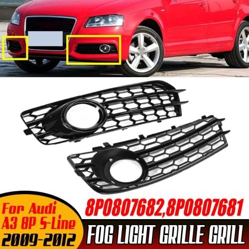 2pcs HONEYCOMB HEX Car Front Fog Light Grill Cover HONEYCOMB Fog Lamp Grille Grill For Audi A3 8P S-Line 2009-2012 8P0807682