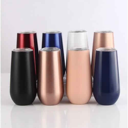 20pcs 6oz Flute Tumbler insulated Vacuum Thermos Cup Champagne Beer Cup Stainless Steel Wine Coffee Mugs Dropshipping