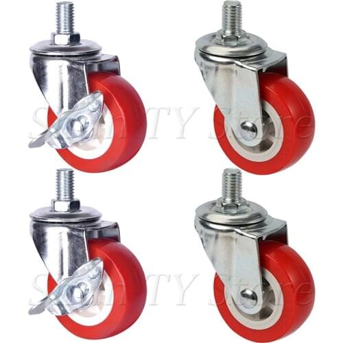 4 Pcs 2/2.5/3 Inch Red Office Chair Caster Wheels, 360 Degree Screw Swivel Caster Rubber Caster Wheels No Noise Wheels