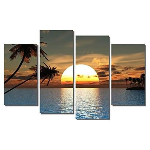 4 Pieces/set Sea Sunset Scenery Beach Wall Art For Wall Decor Home Decoration Picture Paint On Canvas Prints Painting Unframed