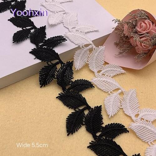5.5CM Wide NEW White black Embroidery flower lace fabric trim ribbon DIY sewing applique collar Christmas guipure wedding decor