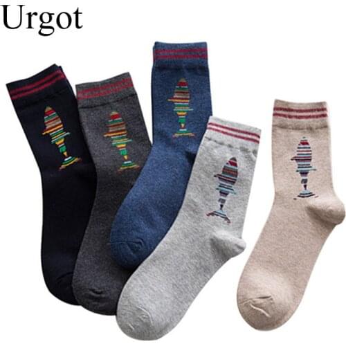 Urgot 5 Pairs New Products Mens Casual Japanese Harajuku Cotton Men Socks Sweat-absorbent High Quality Combed Cotton Socks Male