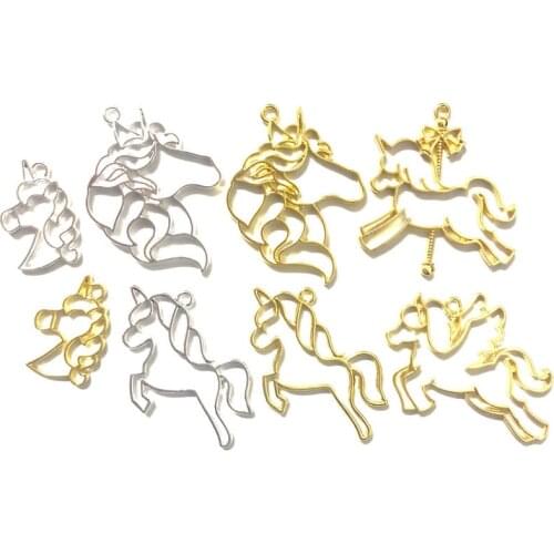 5Pcs Silver Unicorn Bezel Jewellery Accessories DIY Pendant Handmade Charms Craft Resin Art Romantic Merry-Go-Round Metal Frame