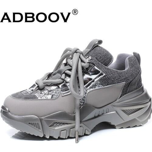 ADBOOV New Genuine Leather Chunky Sneakers Women Cross-tie Fashion Women Casual Shoes Footwear