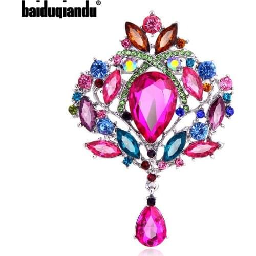 Baiduqiandu Brand Assorted Colors Shinning Large Crystal Vintage Drop Brooch Pins for Women or Wedding Bouquets Jewelry