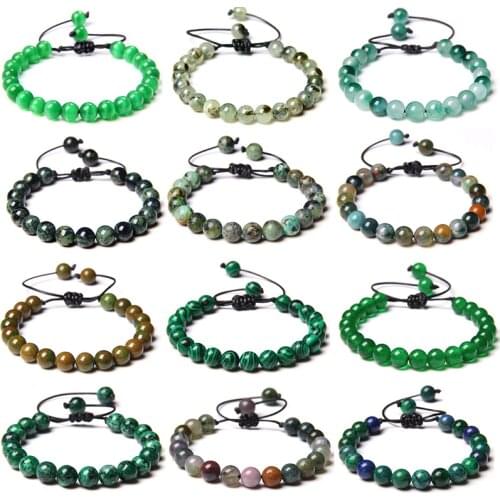 Green Beads Bracelet Natural Stone Malachites Cat Eye Agates Braided Bracelets For Women Men Healing Reiki Bangles Meditation