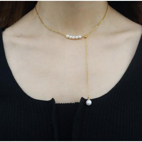 Stainless Steel Chain Pearl Necklace Jewelry For Women White Pearl Pendant Best Gift For Friend