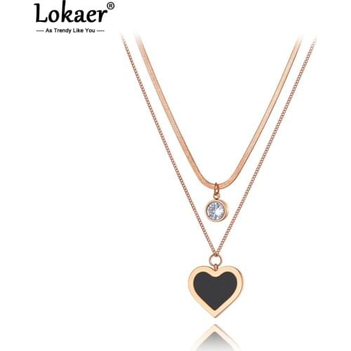 Lokaer Original Design Trendy Acrylic Heart Pendant Necklace For Women Stainless Steel CZ Crystal Chain Choker Necklace N20145