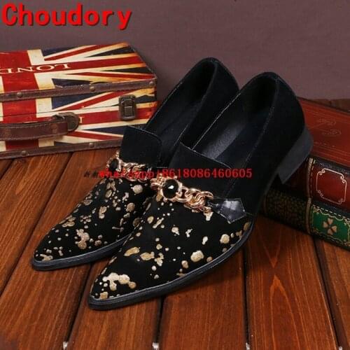 Choudory mens classic pointed toe dress shoes designer shoes rhinestone loafers Velvet luxury Slippers formal shoes