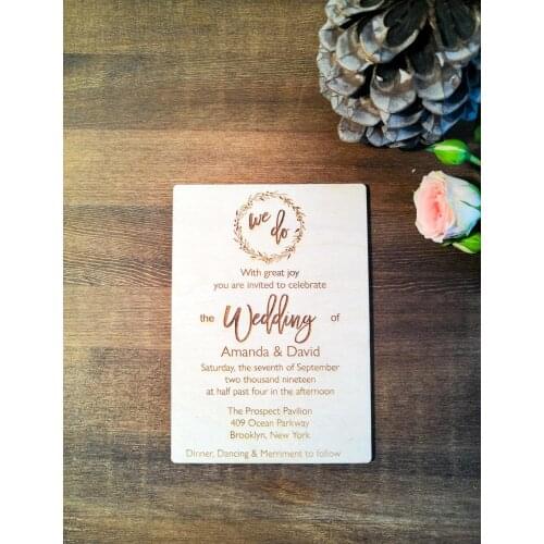 Wooden wedding invitation, rustic wedding invites, real wood wedding invitations, laser engraved invitation