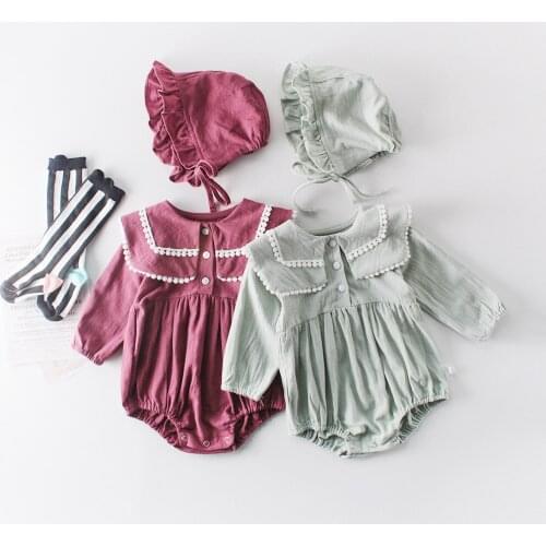 Baby Girls Romper Set soft Cotton Hat+Romper Pink Green 2pcs Toddler Clothing