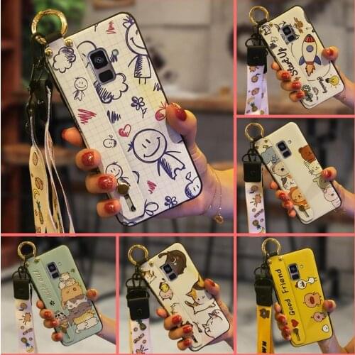 For Girls Durable Phone Case For Samsung Galaxy A8 2018/A530F/A5 2018 Back Cover Wrist Strap Cover