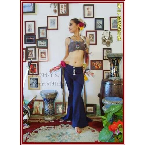 Lycra cotton tribal Belly dance flare Pants with skirt AC36