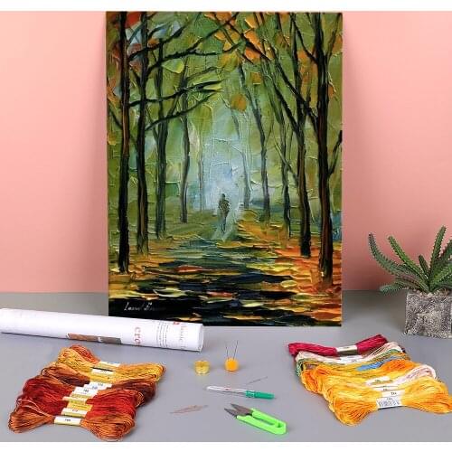 Oil Style Morning Pre-Printed 11CT Cross-Stitch Patterns DIY Embroidery DMC Threads Handiwork Craft Knitting Wholesale