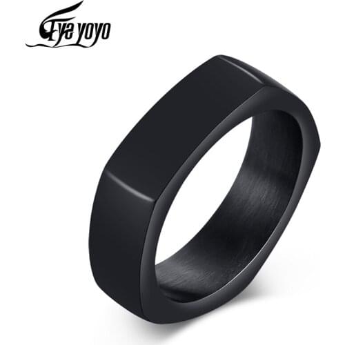 EyeYoYo 6MM Stainless Steel Pendant Casting Ring Black Mens American Standard Size Ring