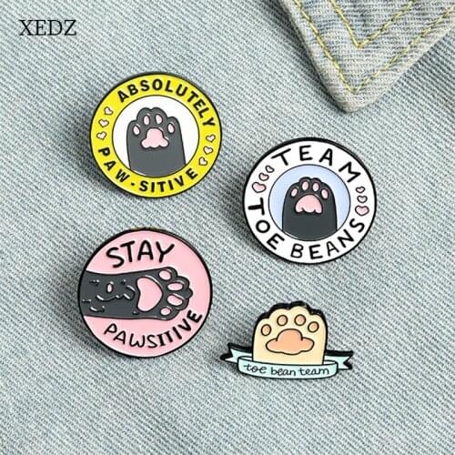 XEDZ Cartoon Round Cat Paw Enamel Brooch Fashion Animal Human Friend Clothing Badge Jewelry Gift For Friends