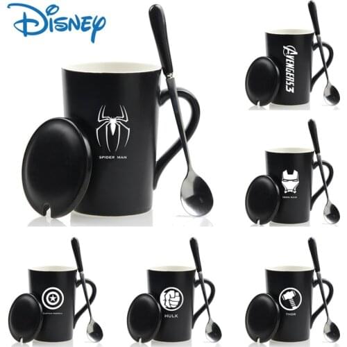 400 Ml Disney Marvel Avengers Ceramic Water Cup with Lid and Spoon Spiderman Captain America Anime Fashion Mug Birthday Gift