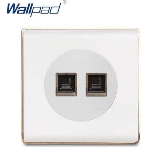Wallpad 2 DATA CAT6 RJ45 Wall Socket Electric Outlet White PC Panel With Gold Edge For Home