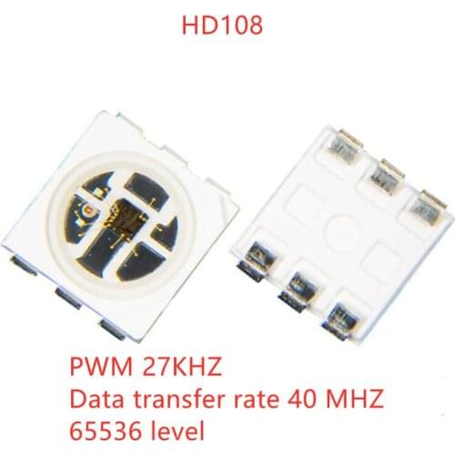 New 1000pcs HD108 (Similar APA102) LED Chip 5050 SMD RGB Intelligent Control Integrated LED Light Source Chip 27+kHz PWM