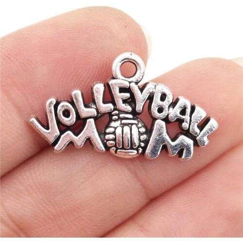 BULK 30 Zinc Alloy Sports Theme Volleyball Mom Charms Antique Silver Plated 23*13mm 1.3g