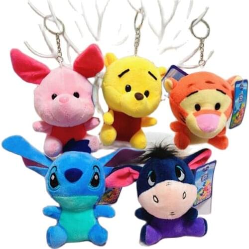 Wholesale 25pcs/lot New 10cm Cartoon Animal Bear Pig Tiger Small Pendants Cute Winnie Stitch Stuffed and Plush Toys Gifts