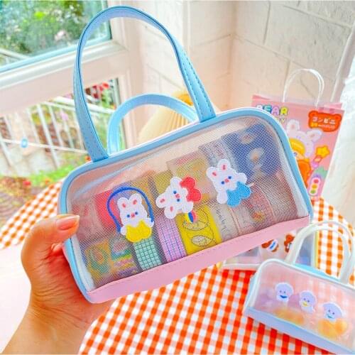 Small rabbit net yarn portable pencil case cute rabbit cartoon student Japanese ins style bear cosmetic bag mobile phone bag