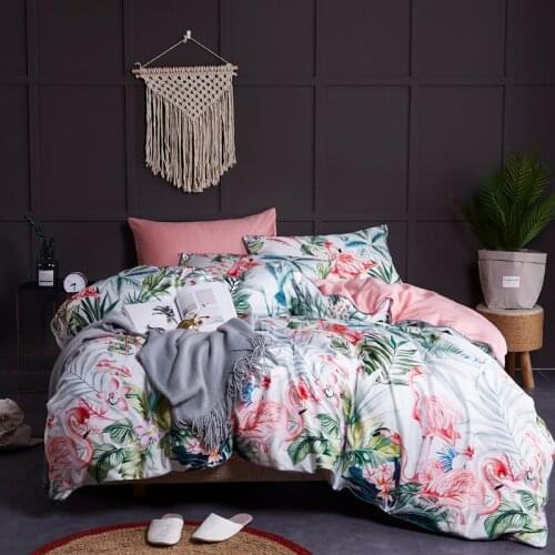 100% Egyptian Cotton US size Bedding Queen King size 4Pcs Birds and Flowers Leaf Pink Shabby Duvet Cover Bed sheet Pillow shams