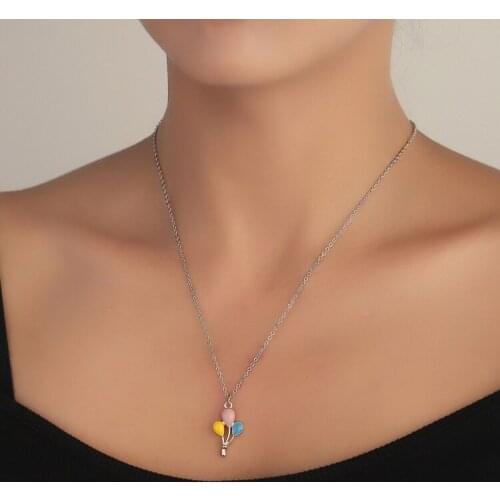 Lovely Rainbow Enamel Balloon Pendant Necklaces for Girls Kids Balloon Choker Cute Collar Accessory Jewelry Gift