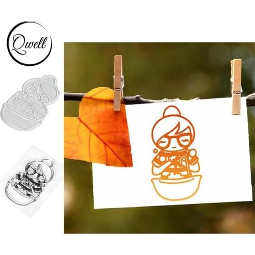 QWELL Girl With Glasses Washing Hands Cutting Dies Match Clear Silicone Stamps DIY Scrapbooking Craft Decoration Album 2020