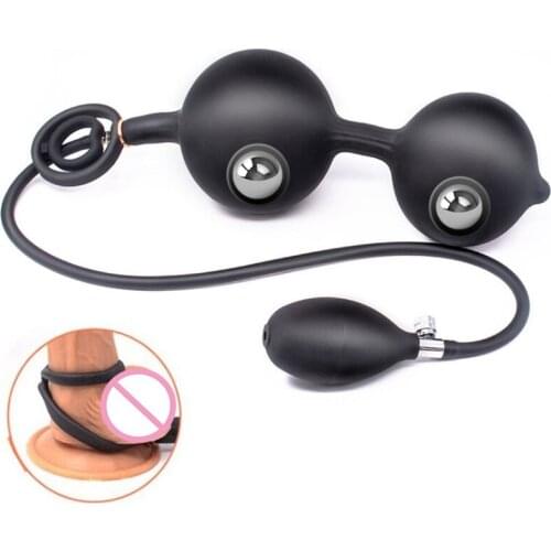 Expand Inflatable Anal Plug Prostate Massager Anus Expander with Cock Ring Anal Beads Stimulator Sex Toys for Man Woman