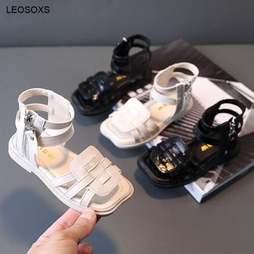 Girls' Sandals 2021 Summer New Fashion Korean Childrens Flat Soft Sole Roman Shoes Peep-toe Beach Sandals