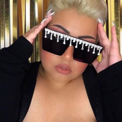 QPeClou 2020 New DIY Shining Diamond Sunglasses Women Brand Designer Plastic Square Sun Glasses Female One Piece Colorful Shades