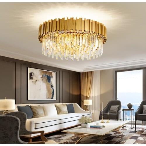 Modern golden luxury crystal LED metal round ceiling lamp living room bedroom hotel lobby restaurant hall studio