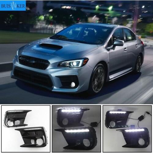 LED DRL Daytime Running Light + Amber Dynamic Led Turn Signal Bezels Fog Lamp For Subaru WRX STI 18-20 Limited Switchback White
