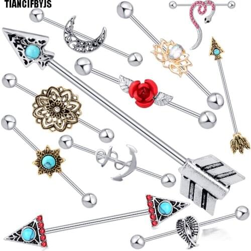 TIANCIFBYJS Stainless Steel Ear Barbell Tragus Earring Piercing Cartilage Helix Bar Stud Industrial Body Jewelry 20pcs Mix Style