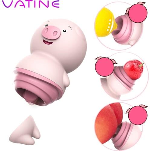 VATINE Cute Pig Tongue Licking Vibrator Sex Toys for Woman 6 Modes Nipple Massager Clitoris Stimulator Female Masturbator