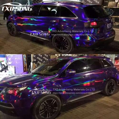 20X49CM/Lot Premium 3 Layers Rainbow Purple Chrome Holographic Vinyl Wrapping Film Bubble Free For Car Wrapping