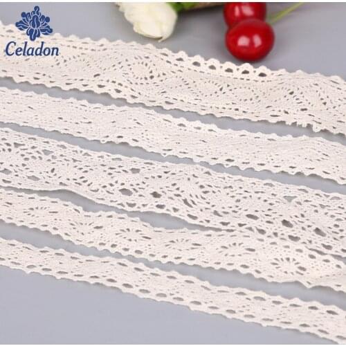 Pick 18 size Apparel Sewing Fabric 5 Yards DIY Ivory Cream Trim Cotton Crocheted Lace Fabric Ribbon Handmade Accessories Craft