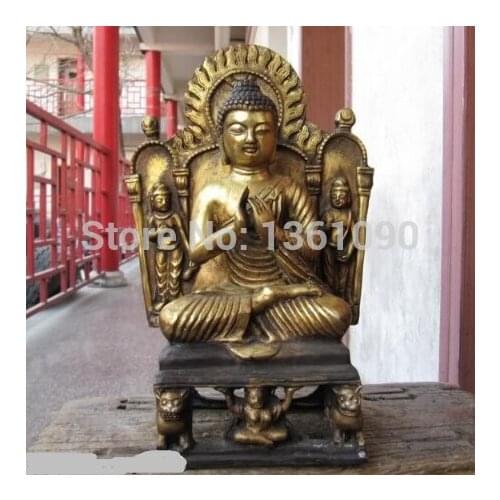 Xd 00685 11"Tibet classical Old Bronze Gild Northern Wei Tathagata akyamuni Buddha Statue