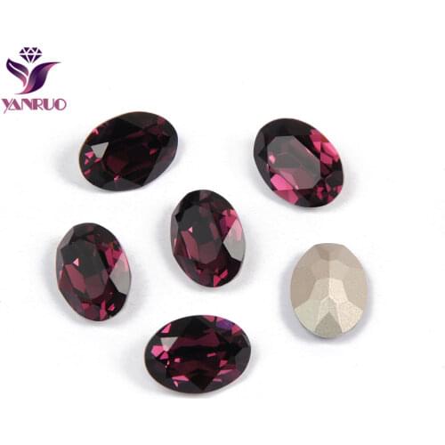 YANRUO 4120 Oval Amethyst Fancy Glass Beads K9 Diamond Sewing Rhinestones Glass DIY Base Ornaments Claw Strass