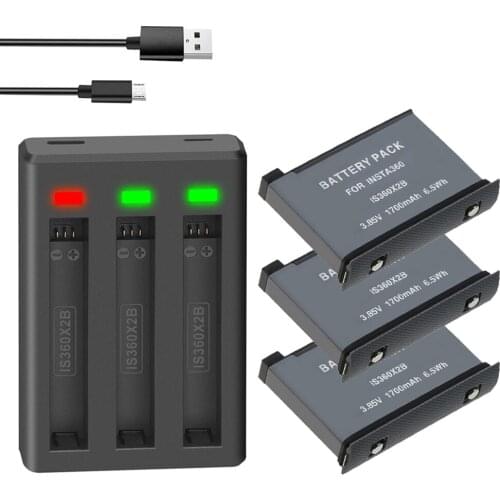 1700mAh Battery 3 Ways Charger With LED light Micro Charging Cable For Insta360 One X2 Camera Accessories