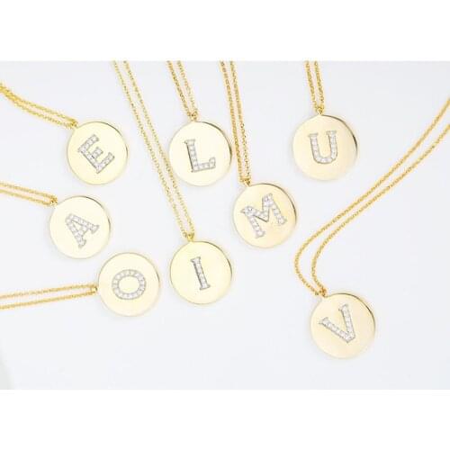 SLJELY 925 Sterling Silver Round Coin Gold Color Initial Letter A-Z Necklace Zircon Name Pendant for Women Brand Fine Jewelry