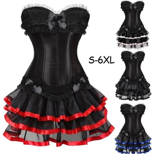 Womens Vintage Victorian Steampunk Corset Dress Set Showgirl tutu skirts Costume corsets for women plus size 6XL