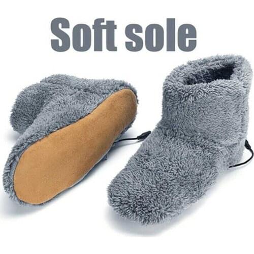 Winter Couple Warm USB heater foot shoes plush warm electric slippers feet heated washable Shoes Pink35-39 Gray 39-43