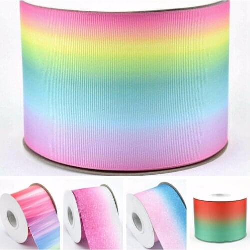100Y/lot 75mm 3" heat transfer gradient rainbow flicker star grosgrain ribbon DIY handmade material welcome custom order