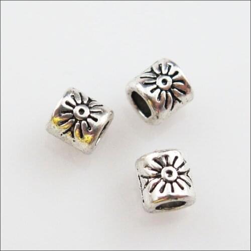 120Pcs Tibetan Silver Flower Round Tube Spacer Beads Charms 4mm